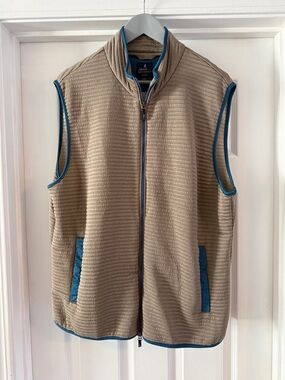 johnnie-O Quilted Tan Vest with Blue Trim